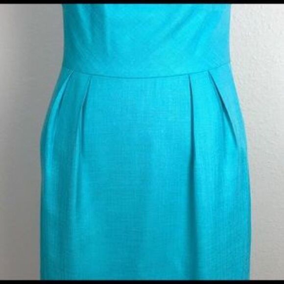 🌟 TRINA TURK Turquoise Pleated Sheath Dress - Picture 7 of 8